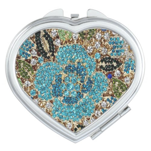 bohemian girly chic silver turquoise blue flower compact mirror