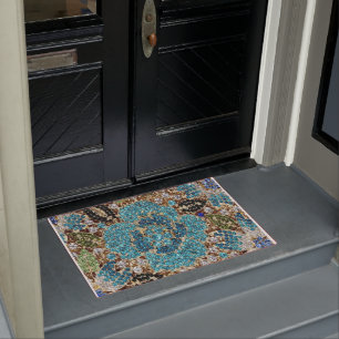 bohemian girly chic silver turquoise blue flower doormat