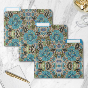 bohemian girly chic silver turquoise blue flower file folder