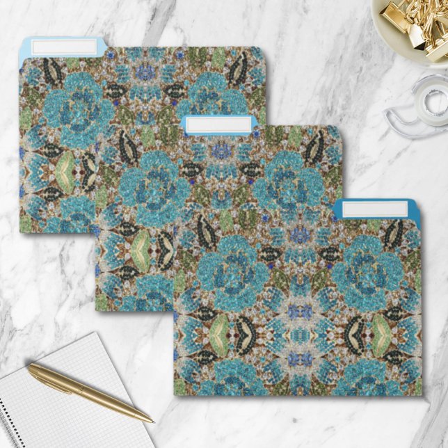 bohemian girly chic silver turquoise blue flower file folder (bohemian girly chic silver turquoise blue flower file folder)