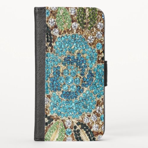 bohemian girly chic silver turquoise blue flower iPhone x wallet case