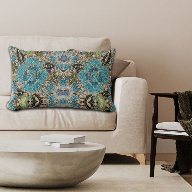 bohemian girly chic silver turquoise blue flower lumbar pillow (bohemian girly chic silver turquoise blue flower lumbar pillow)