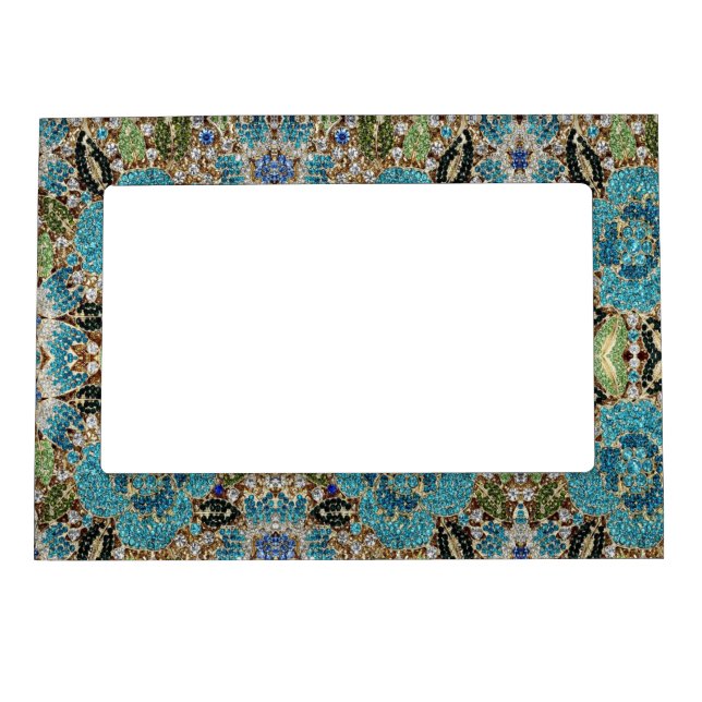 bohemian girly chic silver turquoise blue flower magnetic frame (Front)