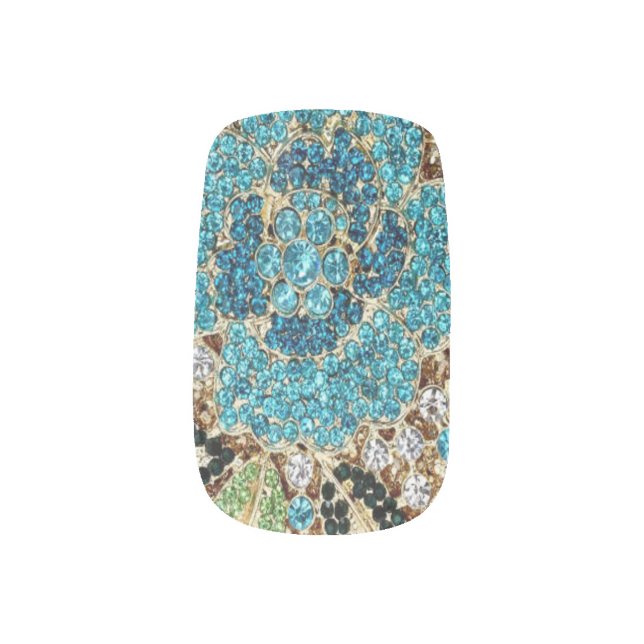bohemian girly chic silver turquoise blue flower minx nail art (Left Thumb)