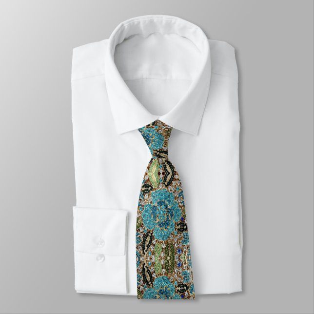 bohemian girly chic silver turquoise blue flower neck tie (Tied)