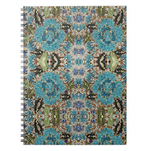 bohemian girly chic silver turquoise blue flower notebook