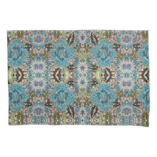 bohemian girly chic silver turquoise blue flower pillow case