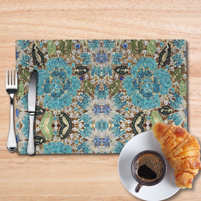 bohemian girly chic silver turquoise blue flower placemat (bohemian girly chic silver turquoise blue flower placemat)