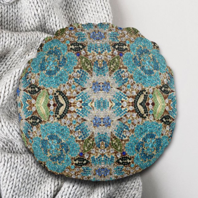 bohemian girly chic silver turquoise blue flower round pillow (bohemian girly chic silver turquoise blue flower round pillow)