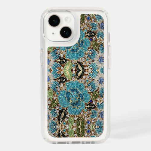 bohemian girly chic silver turquoise blue flower speck iPhone 14 case