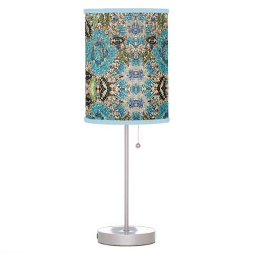 bohemian girly chic silver turquoise blue flower table lamp