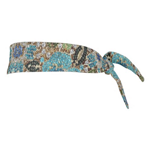 bohemian girly chic silver turquoise blue flower tie headband