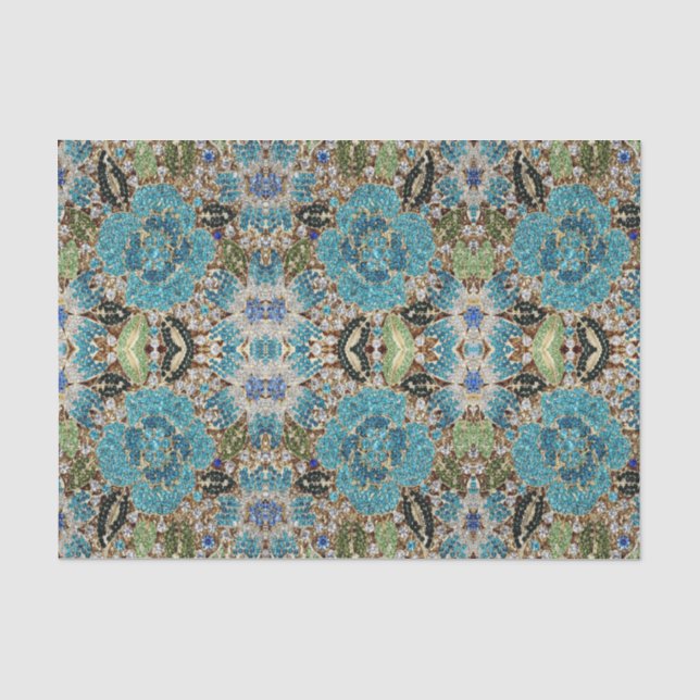 bohemian girly chic silver turquoise blue flower tissue paper (Front)