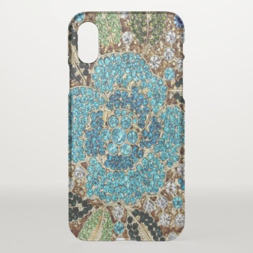 bohemian girly chic silver turquoise blue flower iPhone XS case