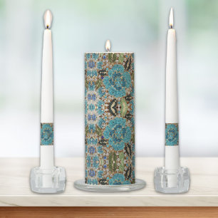 bohemian girly chic silver turquoise blue flower unity candle set
