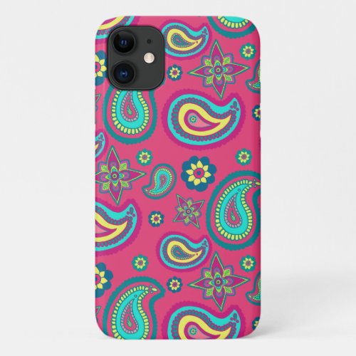 Bohemian Girly Pink Paisley Pattern iPhone 11 Case