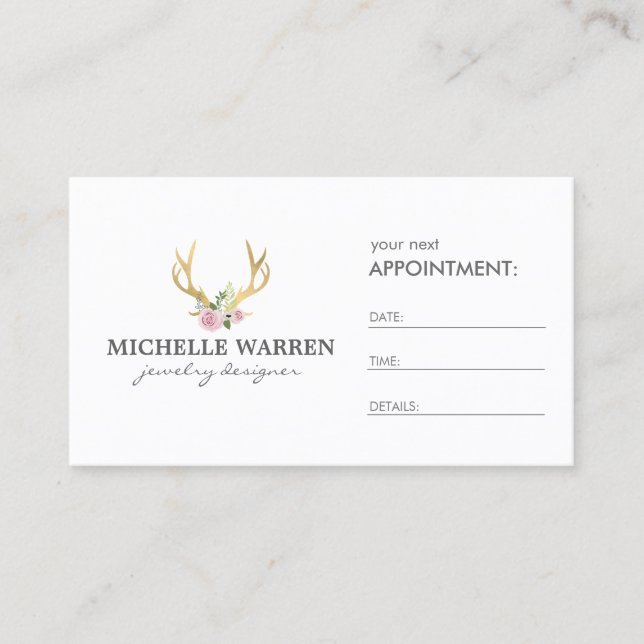 Bohemian Gold Antlers Appointment Card (Front)