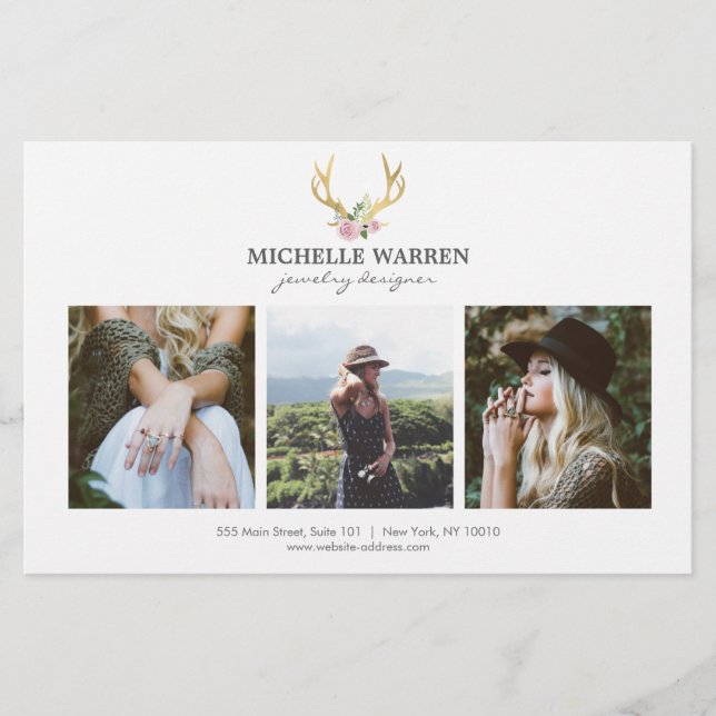 Bohemian Gold Antlers Jewelry Boutique Photo Flyer (Front)