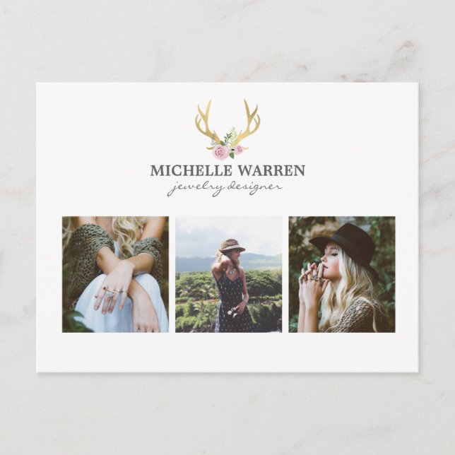 Bohemian Gold Antlers Jewelry Boutique Photo Postcard (Front)