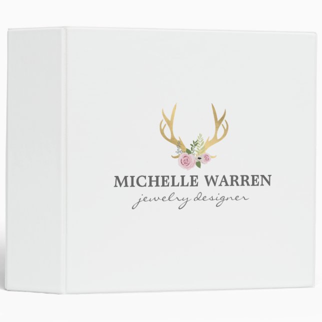 Bohemian Gold Antlers with Flowers Binder (Front/Spine)