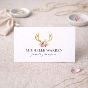 Bohemian Gold Antlers with Flowers Business Card