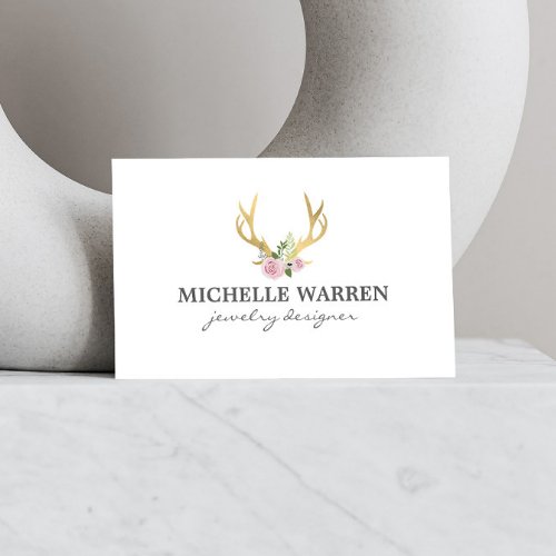 Bohemian Gold Antlers with Flowers Business Card