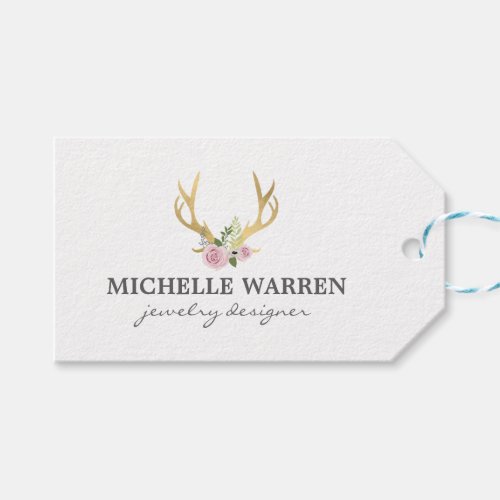 Bohemian Gold Antlers with Flowers Gift Tags