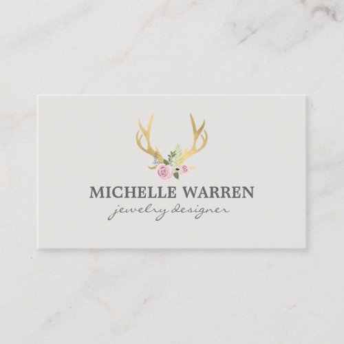 Bohemian Gold Antlers with Flowers II Business Card