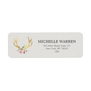Bohemian Gold Antlers with Flowers II Label