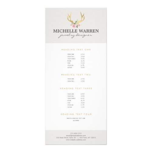 Bohemian Gold Antlers with Flowers II Rack Card