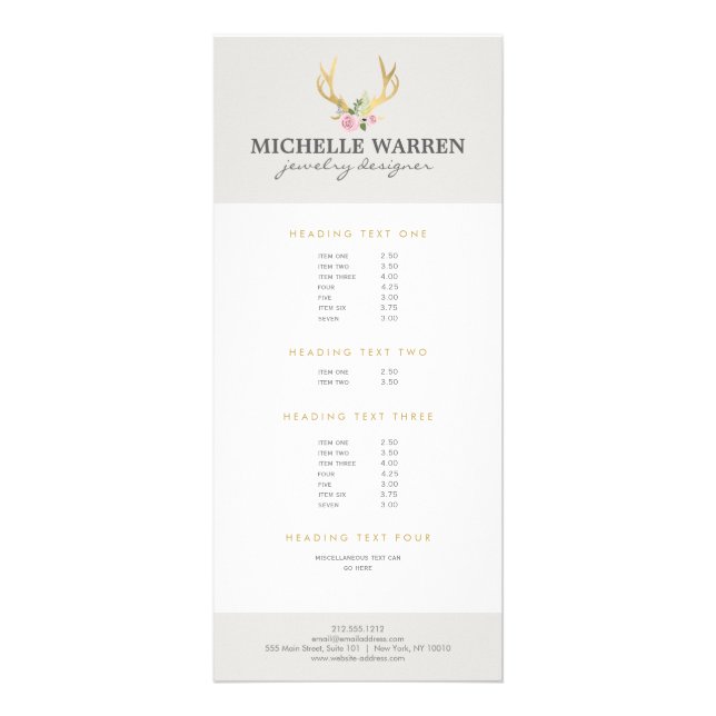Bohemian Gold Antlers with Flowers II Rack Card (Front)
