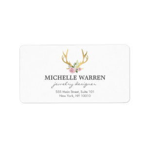 Bohemian Gold Antlers with Flowers Label