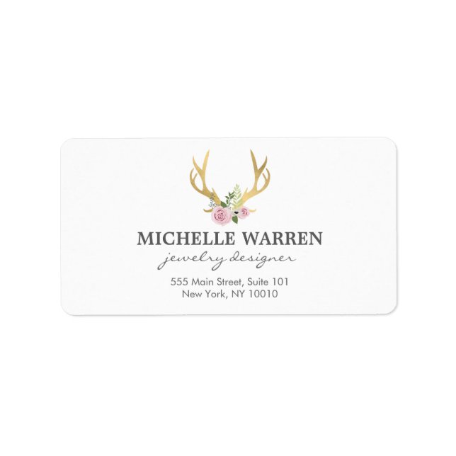 Bohemian Gold Antlers with Flowers Label (Front)