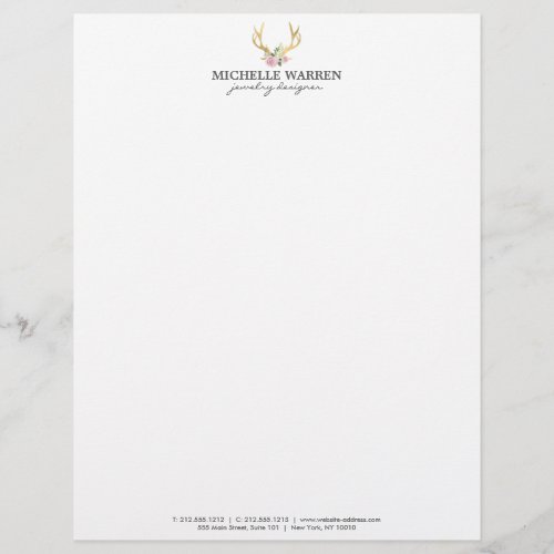 Bohemian Gold Antlers with Flowers Letterhead