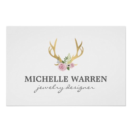 Bohemian Gold Antlers with Flowers Logo Download Poster