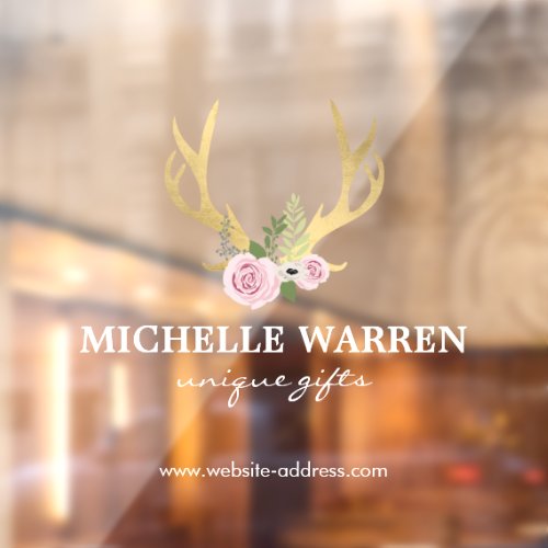 Bohemian Gold Antlers with Flowers Transparent Window Cling