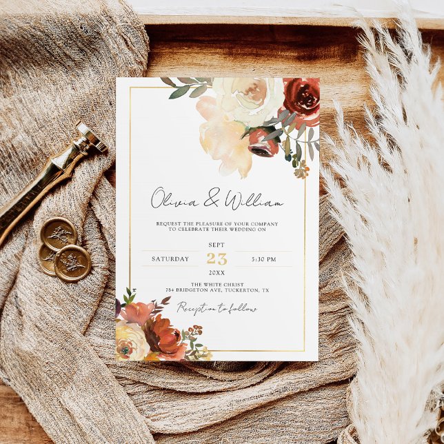 Bohemian Gold & Copper Shades Rustic Fall Wedding Invitation (Creator Uploaded)