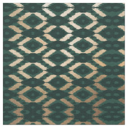 Bohemian Gold Forest Green Ikat Pattern Fabric