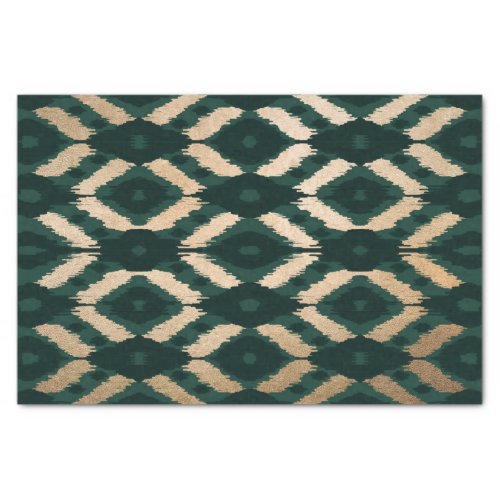 Bohemian Gold Forest Green Ikat Pattern Tissue Paper