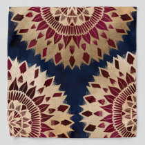 Bohemian Gold Navy Burgundy Hand Drawn Mandala Bandana