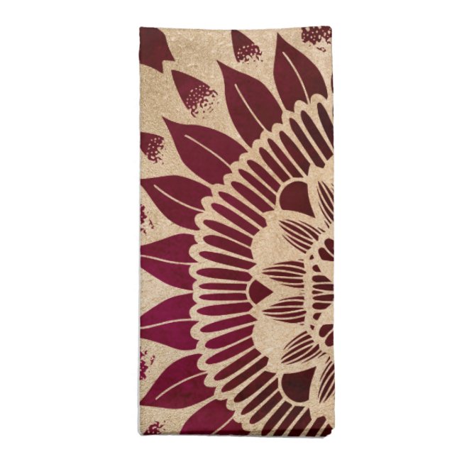 Bohemian Gold Navy Burgundy Hand Drawn Mandala Cloth Napkin (Folded)