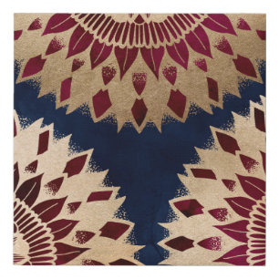 Bohemian Gold Navy Burgundy Hand Drawn Mandala Faux Canvas Print