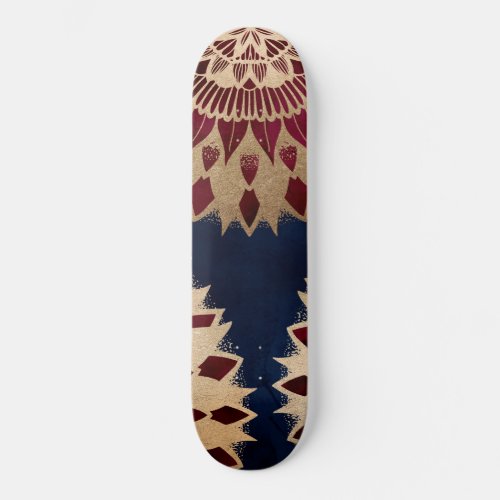 Bohemian Gold Navy Burgundy Hand Drawn Mandala Skateboard