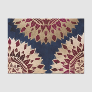Bohemian Gold Navy Burgundy Hand Drawn Mandala Tissue Paper