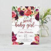 Bohemian gorgeous boho burgundy floral baby shower invitation (Standing Front)