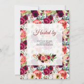 Bohemian gorgeous boho burgundy floral baby shower invitation (Back)