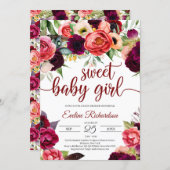 Bohemian gorgeous boho burgundy floral baby shower invitation (Front/Back)