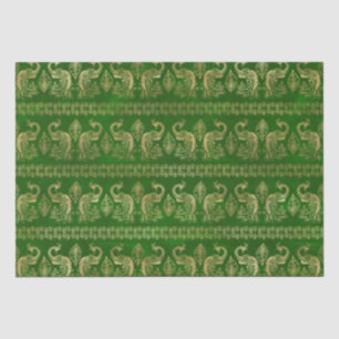 Bohemian Green and Gold Foil Peacok Pattern Tissue Paper