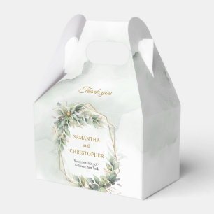Bohemian green eucalyptus and gold wedding favor boxes