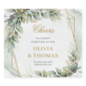 Bohemian green eucalyptus and gold wedding sparkling wine label